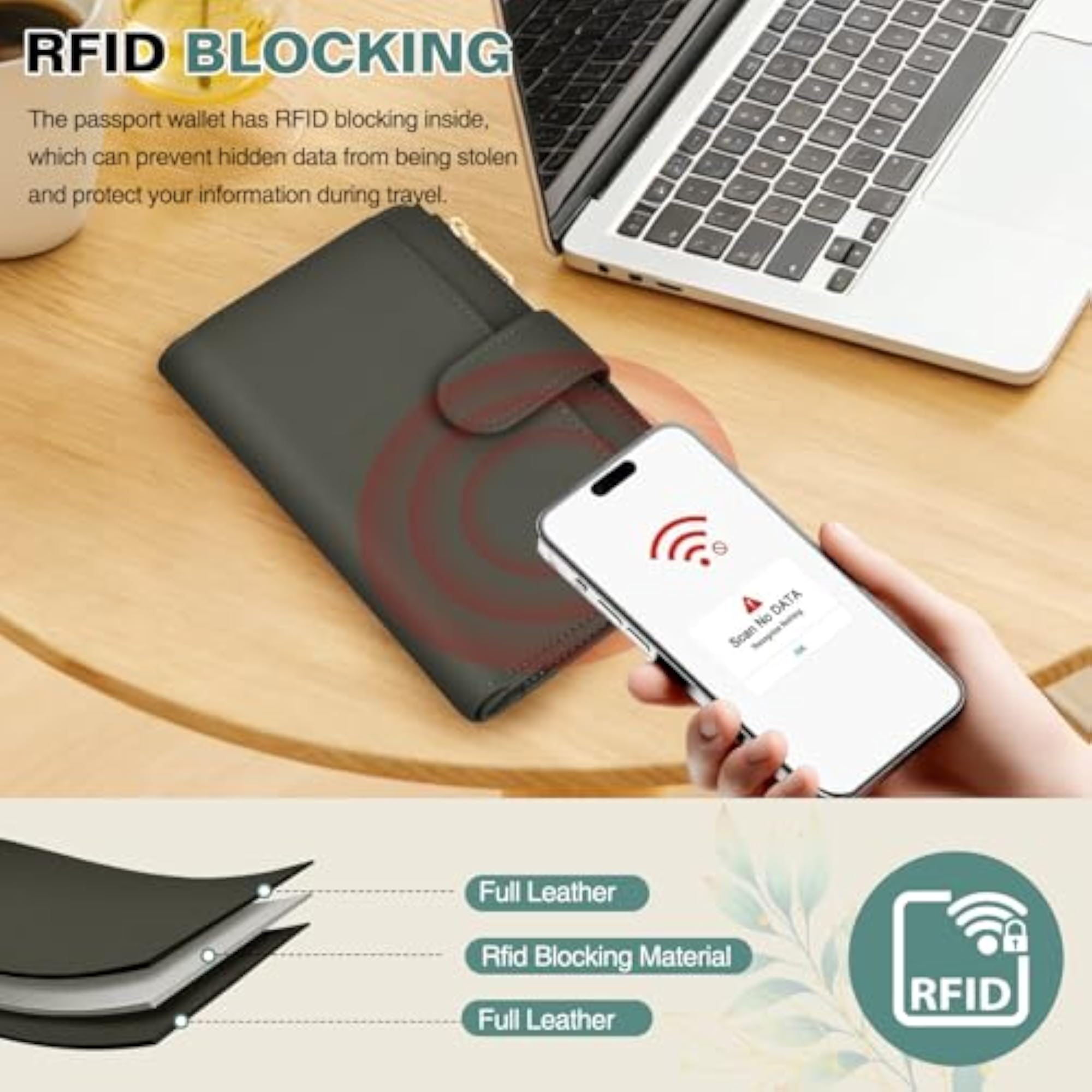 Leather Passport Wallet with AirTag Slot, RFID Blocking